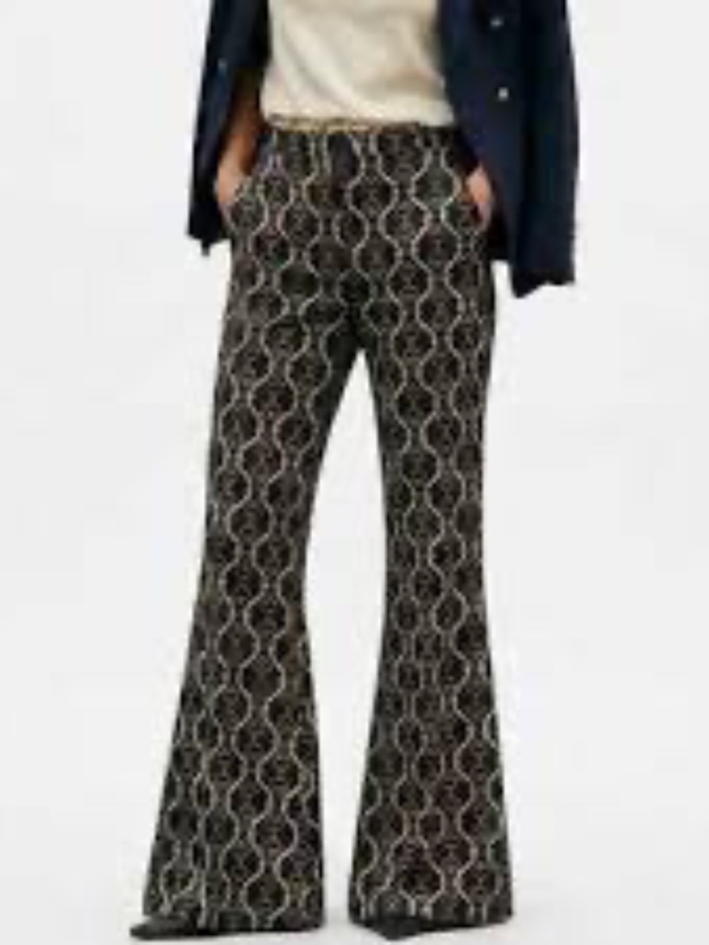 Zara S Chain Print Flared Trousers Pants